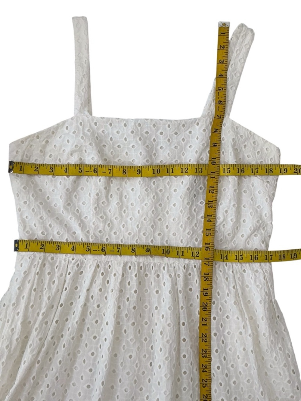 Vince Camuto Eyelet Sundress White Cotton Classic Square Neck Dress Lined 16 - Picture 5 of 16